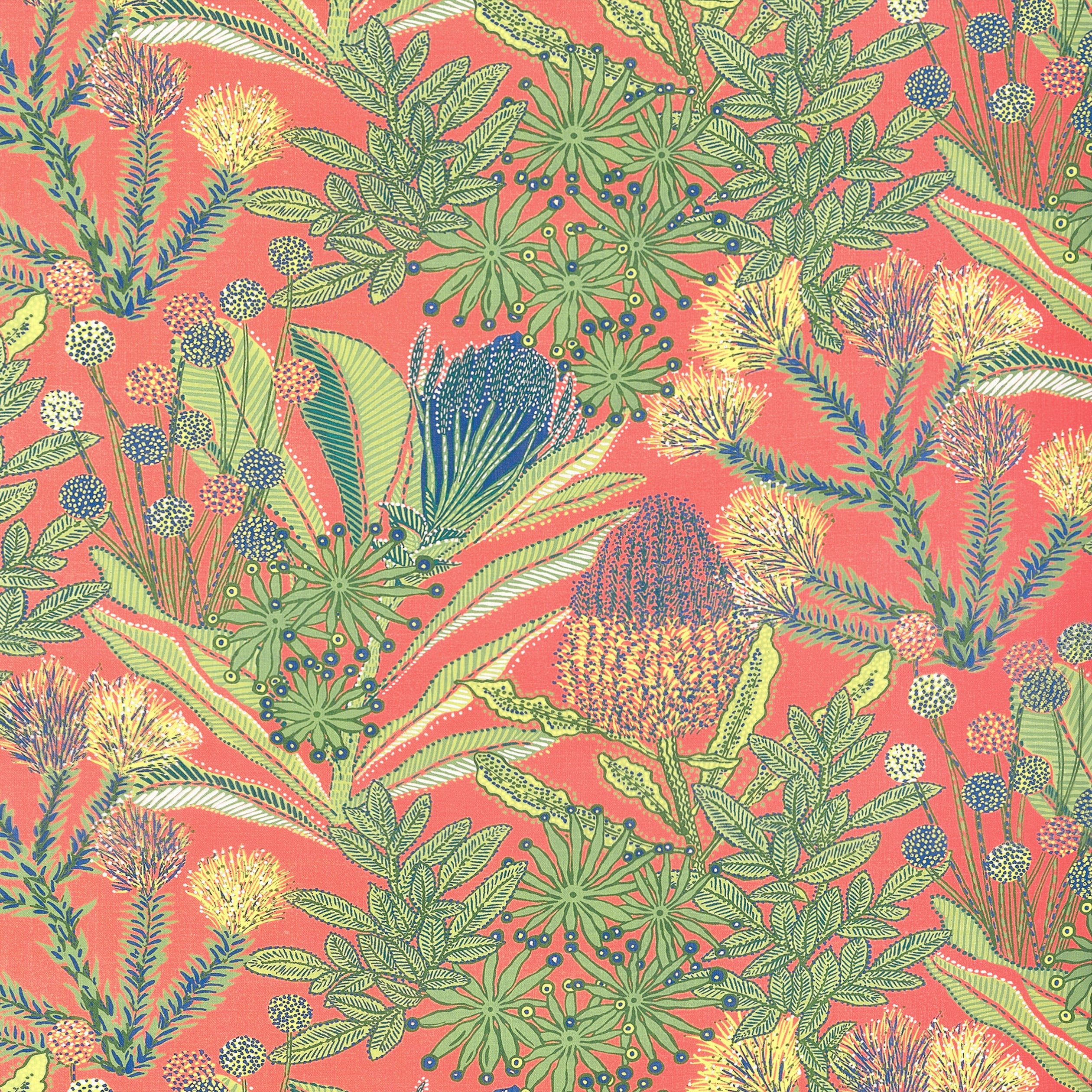 Protea Print fabric in coral color - pattern number F81763 - by Thibaut in the Soleil collection