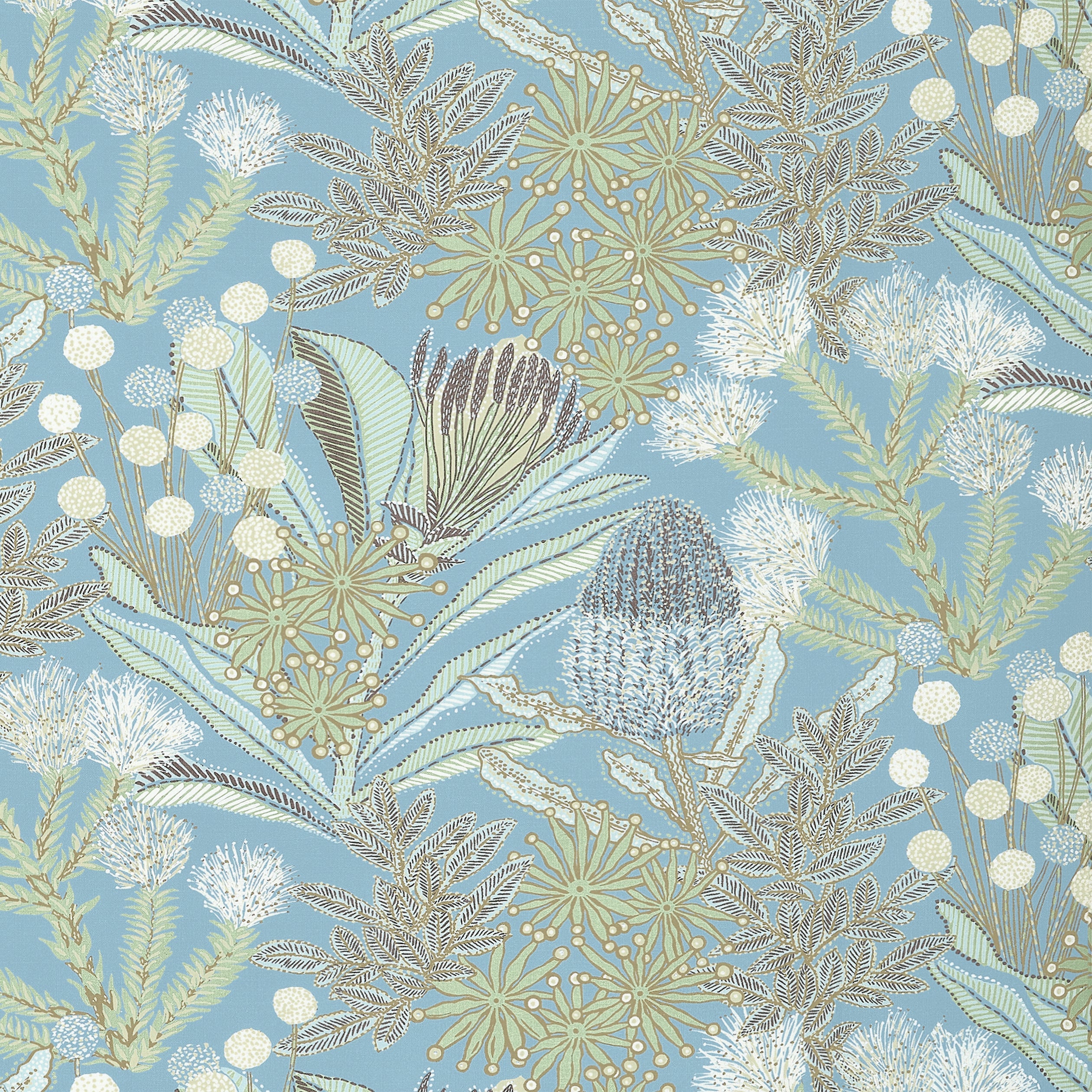 Protea Print fabric in spa blue color - pattern number F81766 - by Thibaut in the Soleil collection