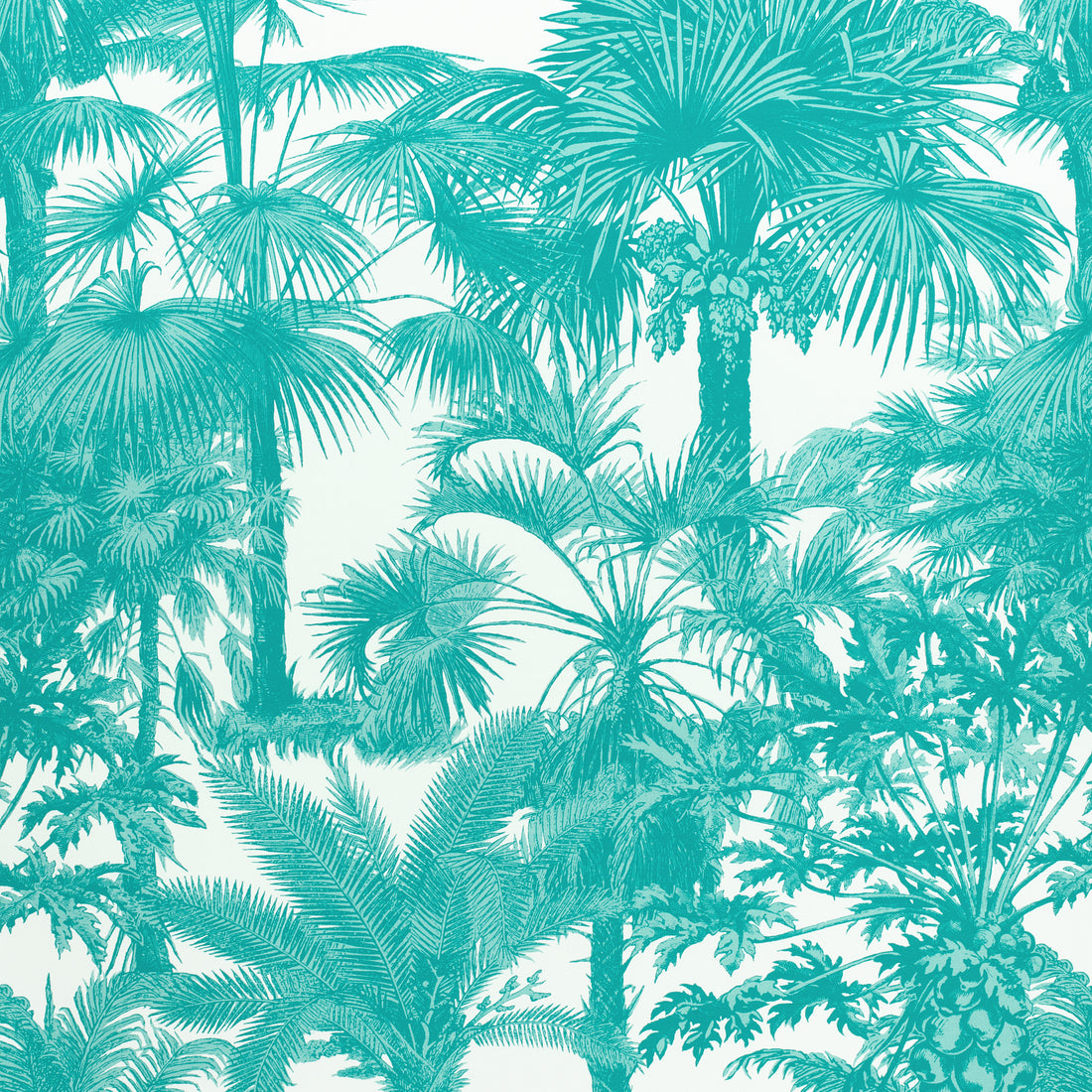 Palm Botanical fabric in turquoise color - pattern number F910101 - by Thibaut in the Tropics collection