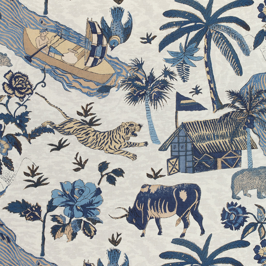 Tiger Reserve fabric in navy color - pattern number F910230 - by Thibaut in the Colony collection
