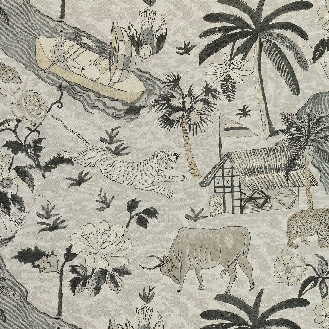 Tiger Reserve fabric in grey color - pattern number F910232 - by Thibaut in the Colony collection