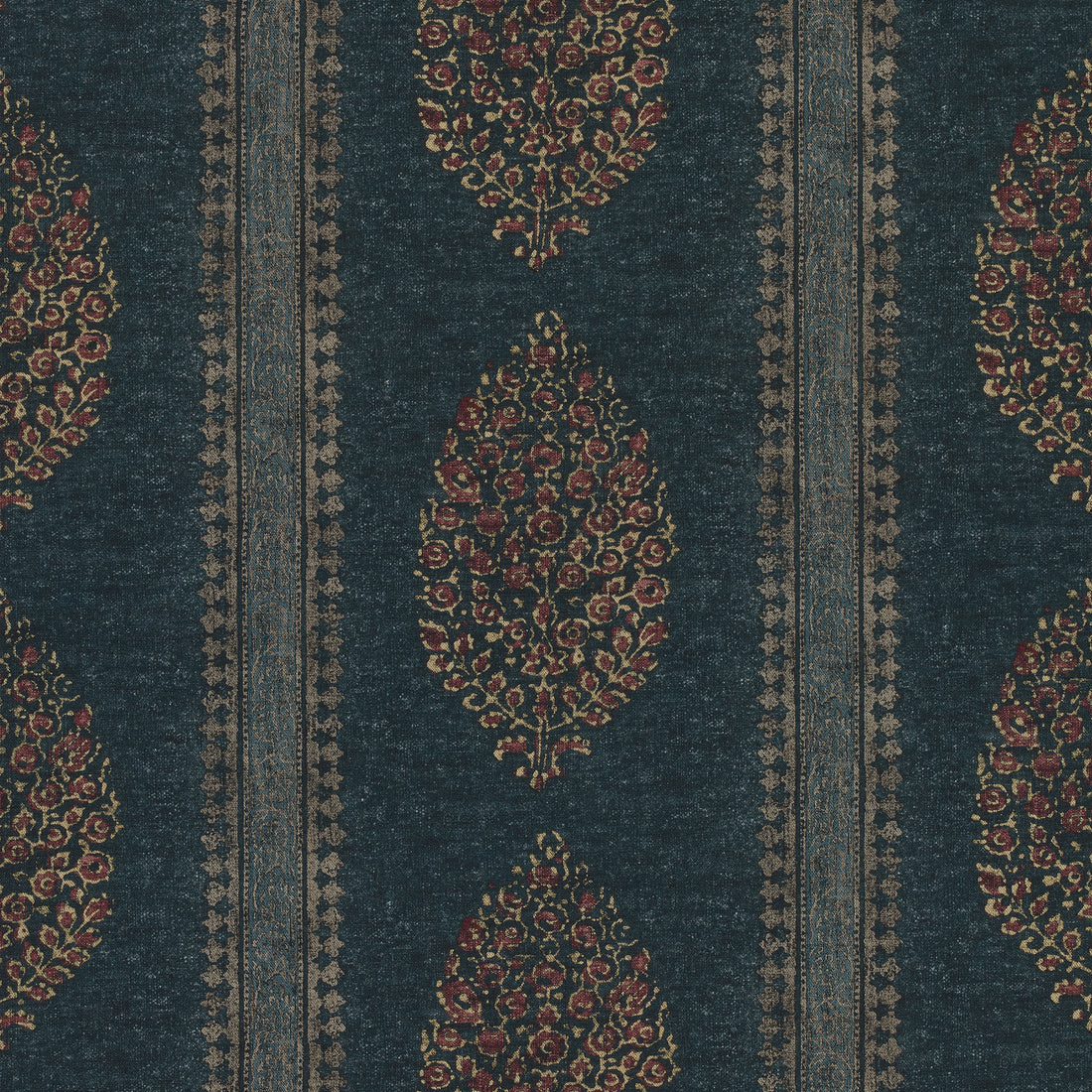 Chappana fabric in navy and red color - pattern number F910238 - by Thibaut in the Colony collection