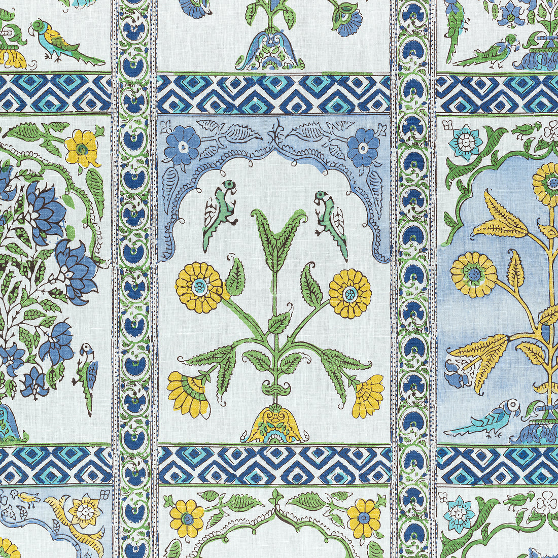 Indian Panel fabric in blue and yellow color - pattern number F910628 - by Thibaut in the Ceylon collection