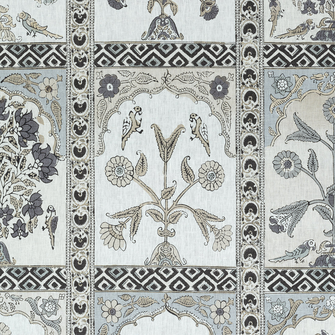 Indian Panel fabric in black and white color - pattern number F910630 - by Thibaut in the Ceylon collection