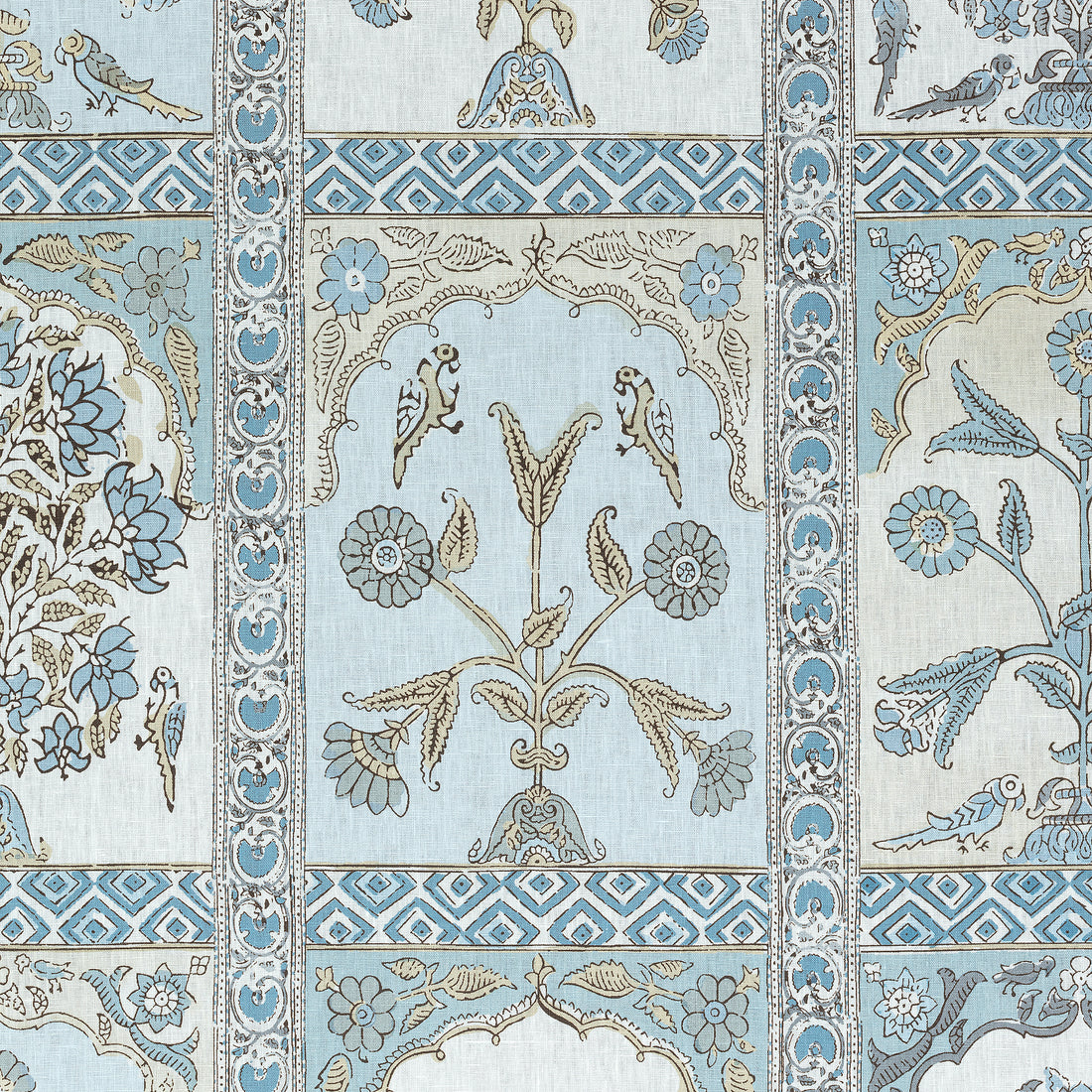 Indian Panel fabric in spa blue color - pattern number F910633 - by Thibaut in the Ceylon collection