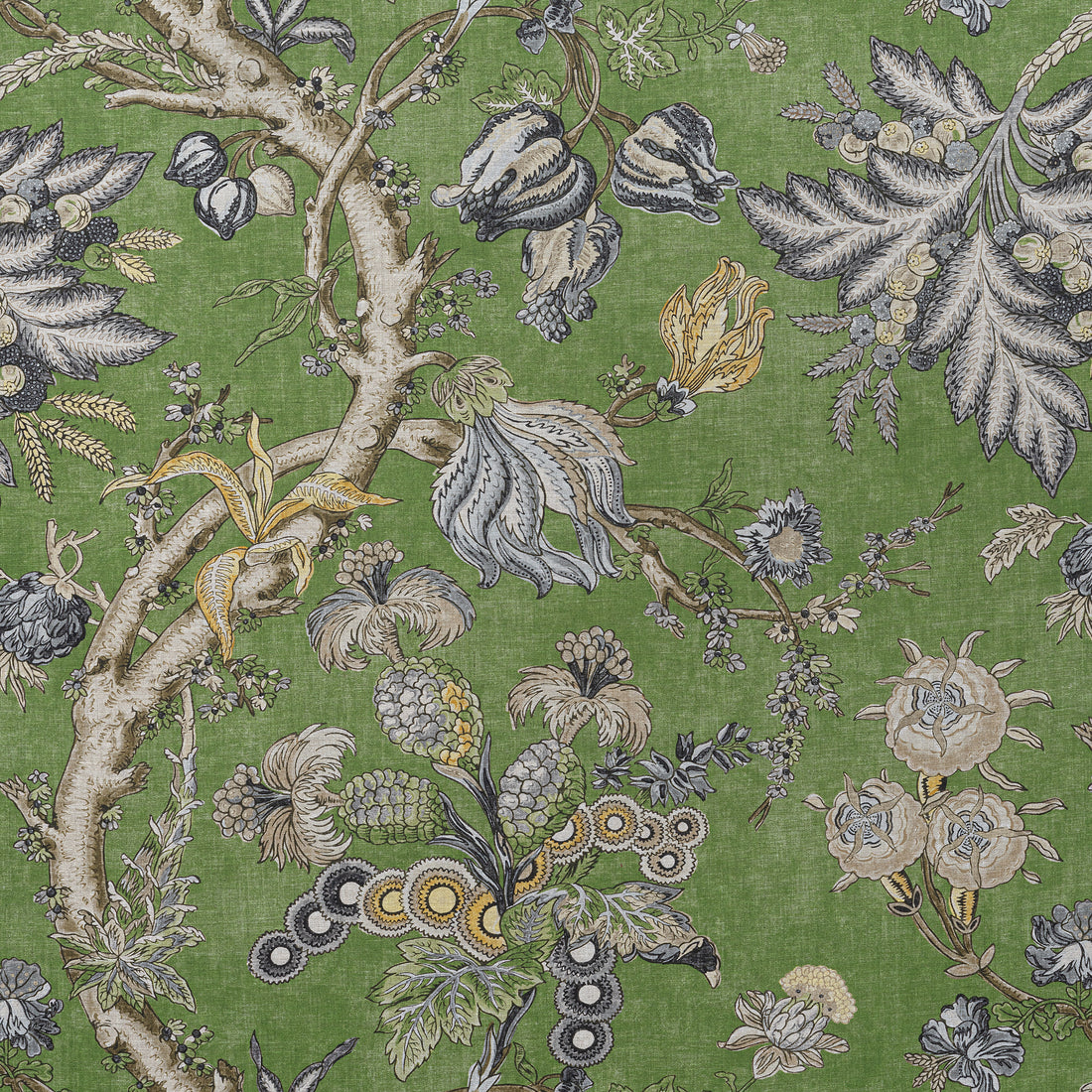 Chatelain fabric in green color - pattern number F910844 - by Thibaut in the Heritage collection
