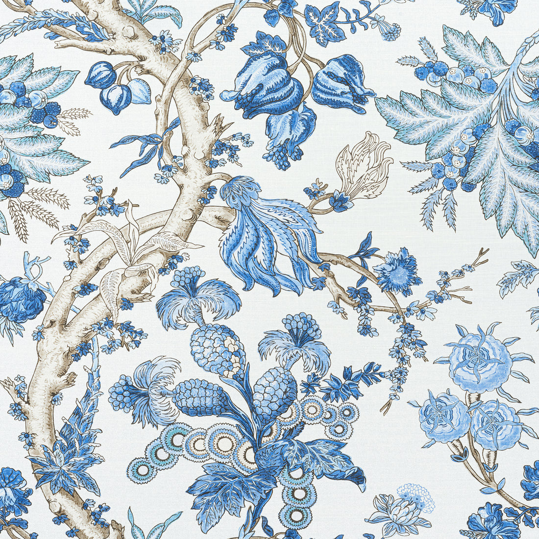 Chatelain fabric in blue and white color - pattern number F910846 - by Thibaut in the Heritage collection