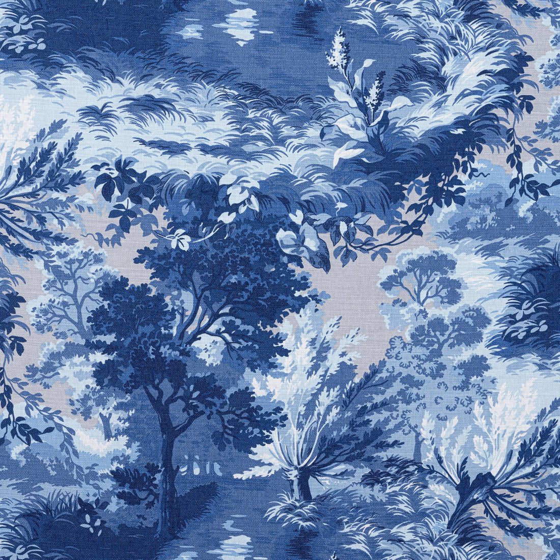 Lincoln Toile fabric in blue and flax color - pattern number F910864 - by Thibaut in the Heritage collection
