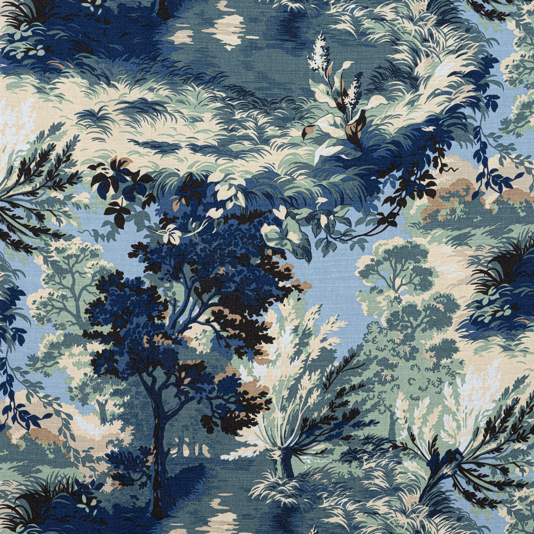 Lincoln Toile fabric in navy and teal color - pattern number F910867 - by Thibaut in the Heritage collection