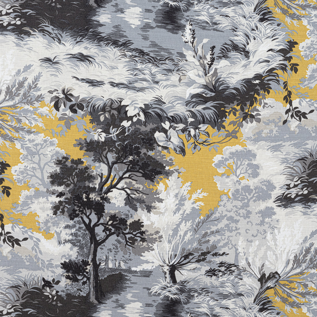 Lincoln Toile fabric in yellow and grey color - pattern number F910869 - by Thibaut in the Heritage collection
