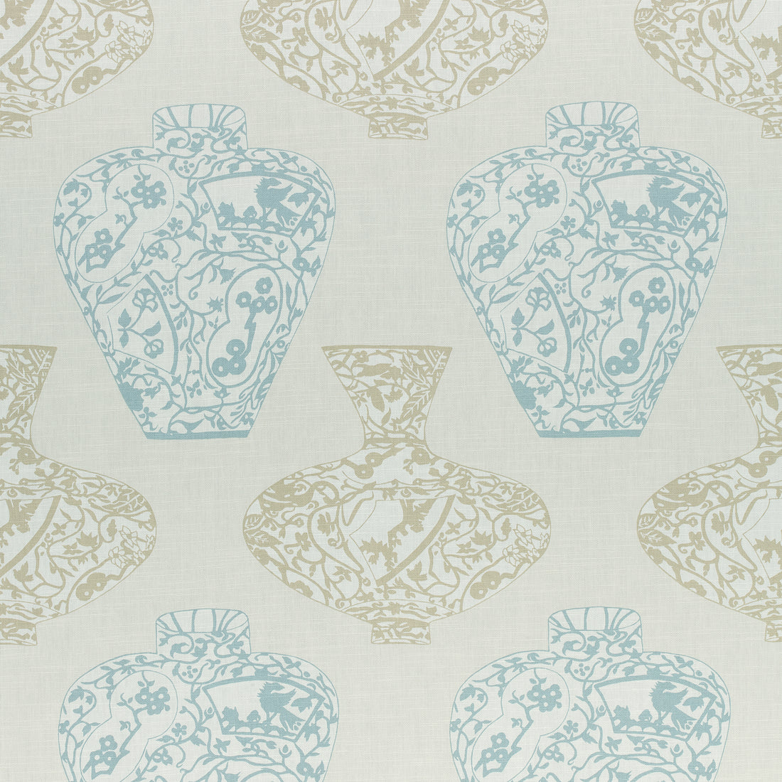 Imari Vase fabric in aqua and beige color - pattern number F913122 - by Thibaut in the Summer House collection
