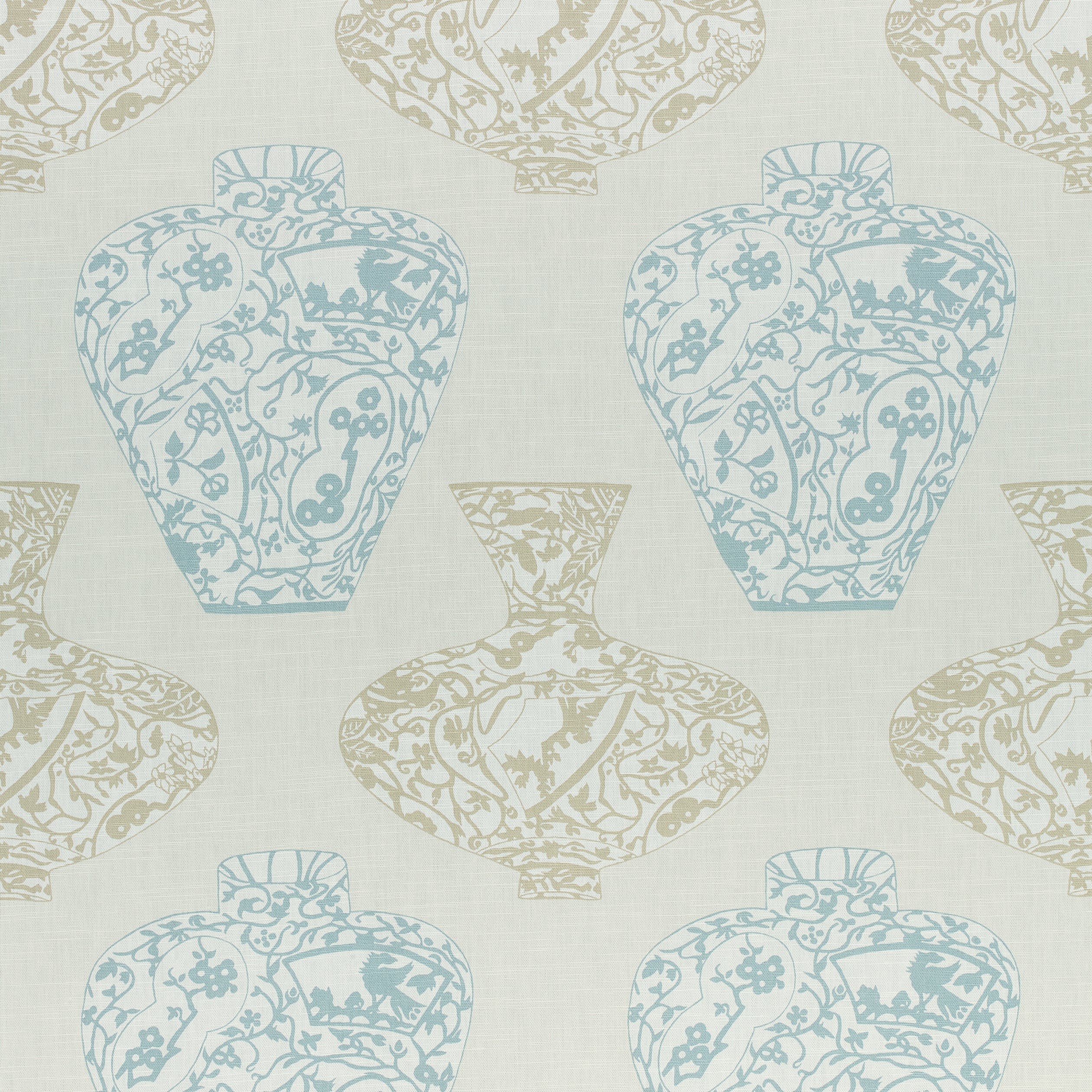 Imari Vase fabric in aqua and beige color - pattern number F913122 - by Thibaut in the Summer House collection