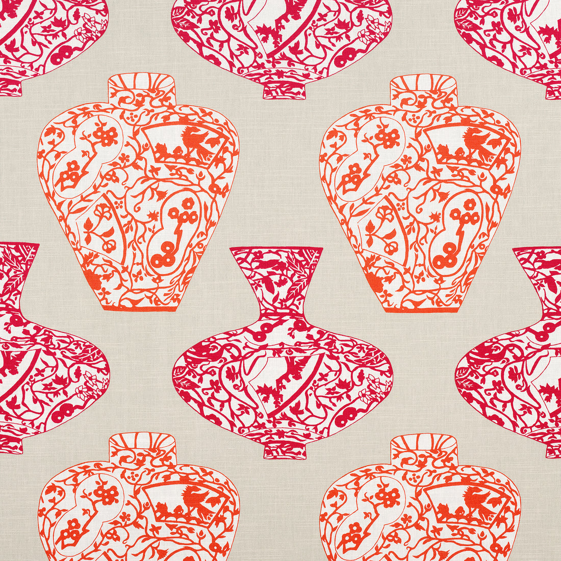 Imari Vase fabric in orange and pink color - pattern number F913123 - by Thibaut in the Summer House collection