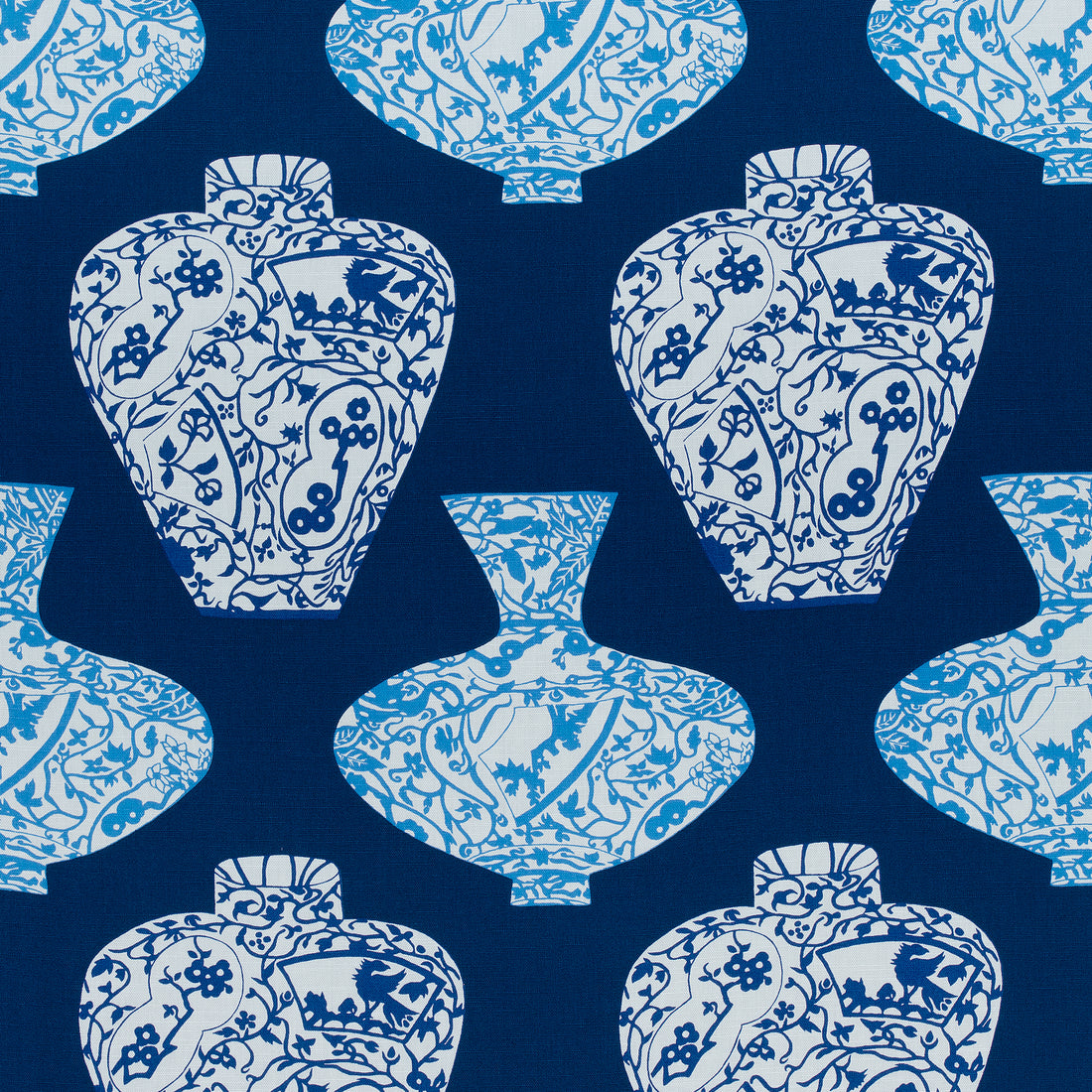 Imari Vase fabric in navy color - pattern number F913124 - by Thibaut in the Summer House collection