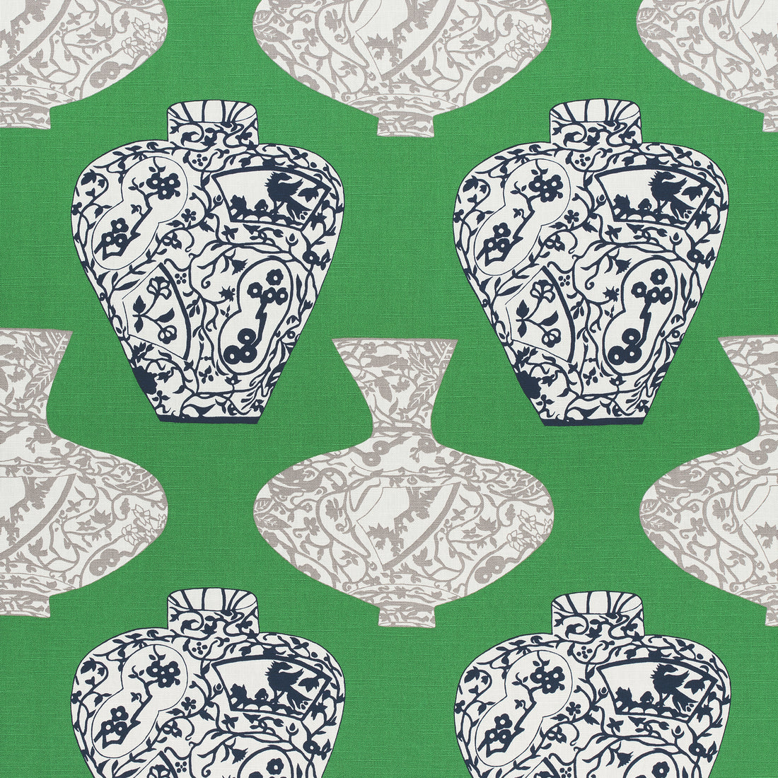 Imari Vase fabric in emerald green color - pattern number F913125 - by Thibaut in the Summer House collection