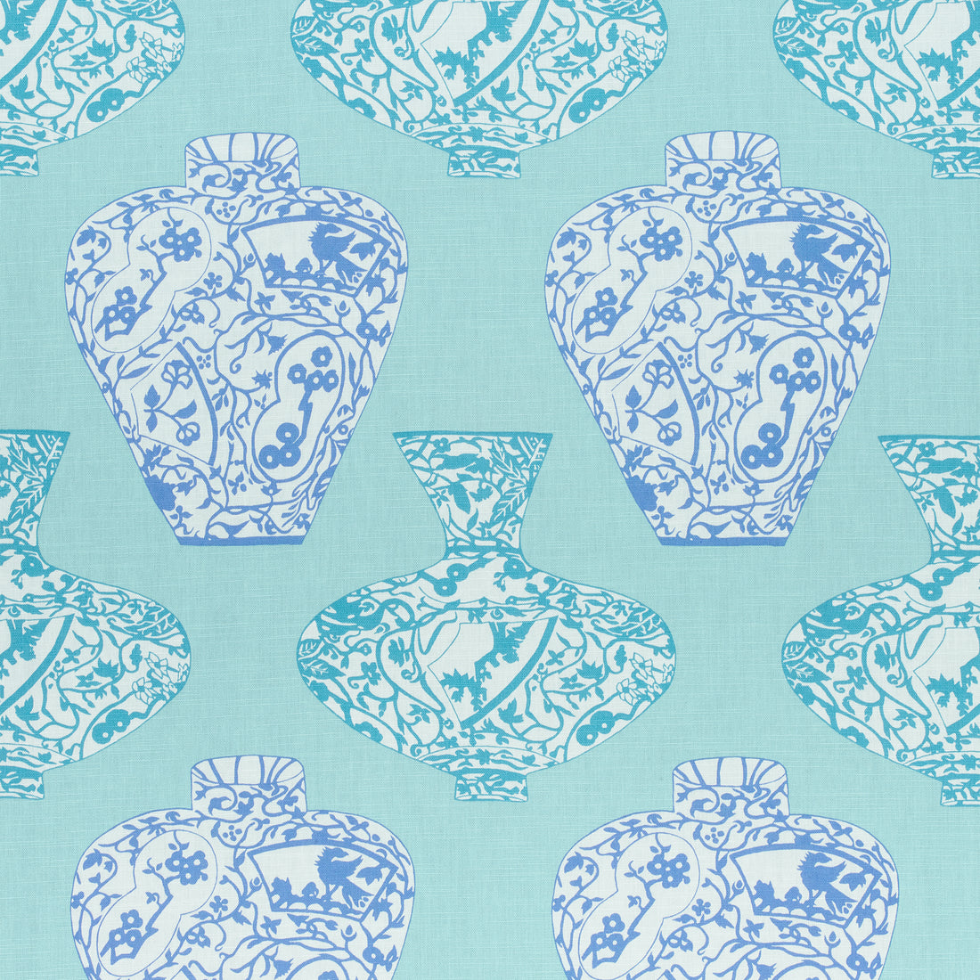 Imari Vase fabric in turquoise color - pattern number F913126 - by Thibaut in the Summer House collection