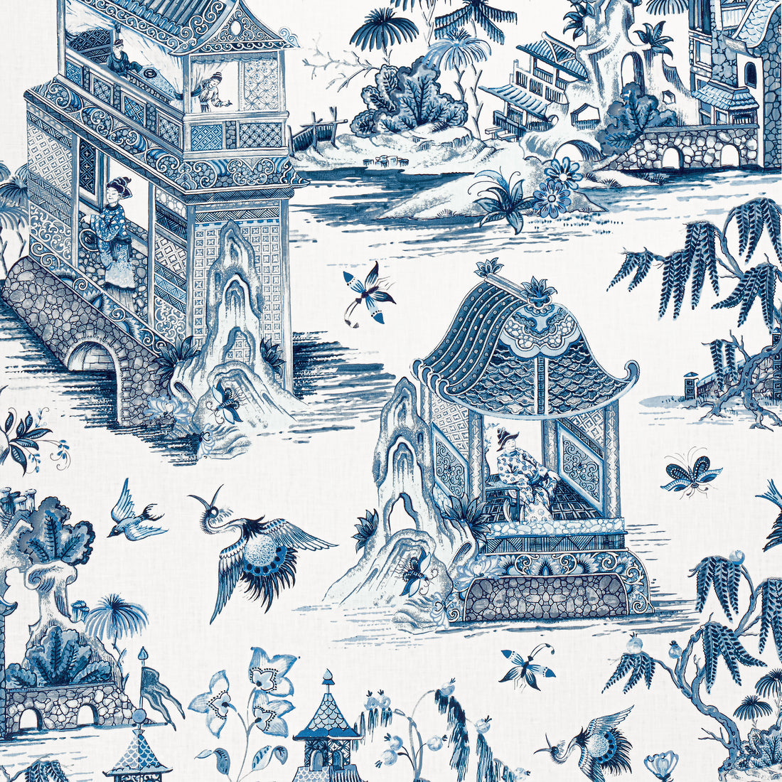 Grand Palace fabric in blue and white - pattern number F913614 - by Thibaut in the Grand Palace collection