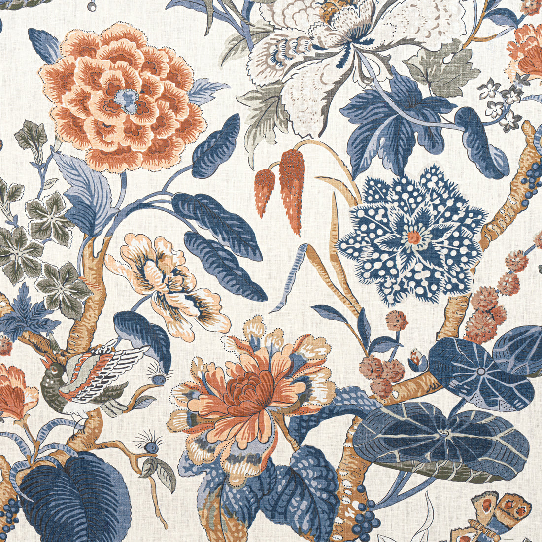 Hill Garden fabric in brick and navy - pattern number F913655 - by Thibaut in the Grand Palace collection