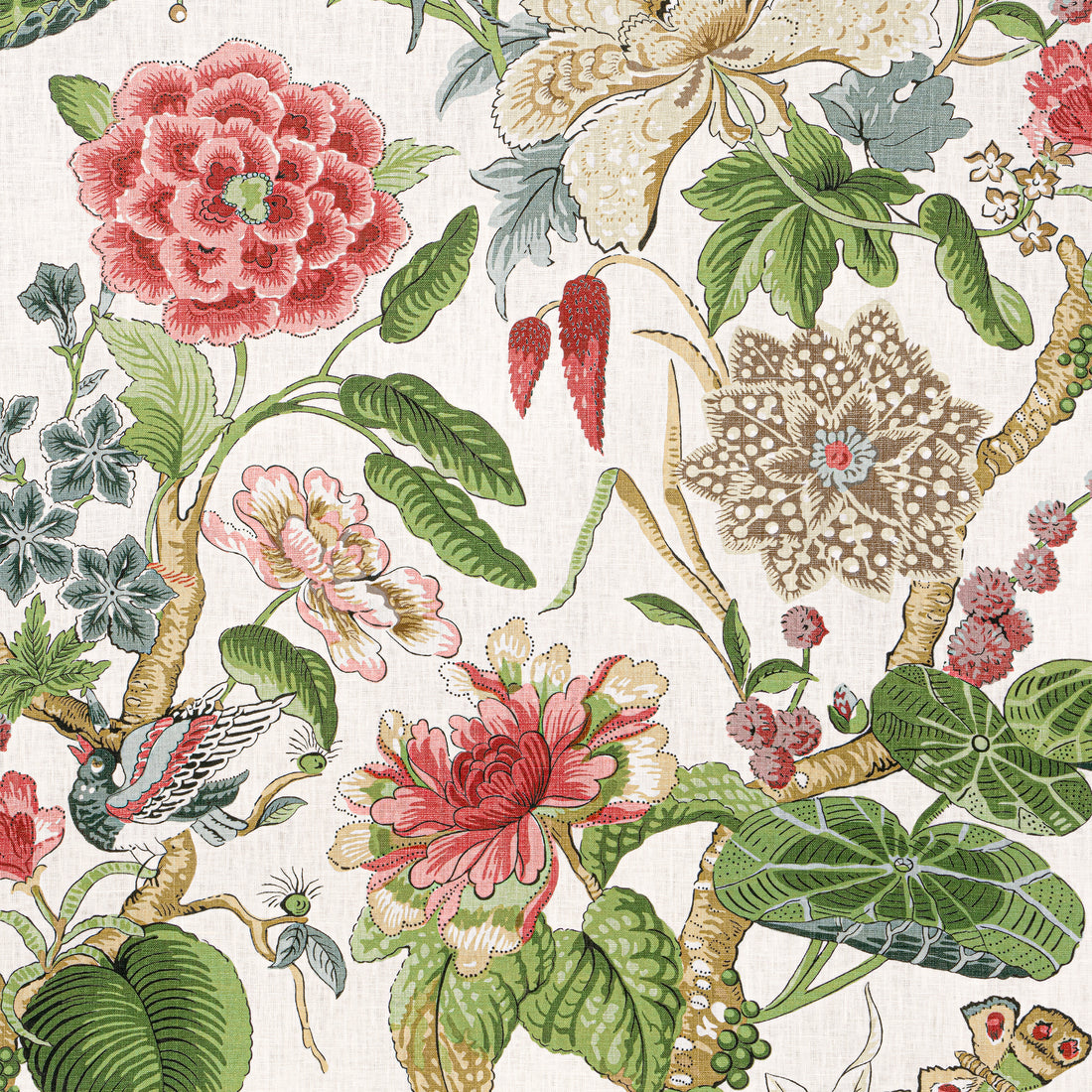Hill Garden fabric in coral and green - pattern number F913658 - by Thibaut in the Grand Palace collection
