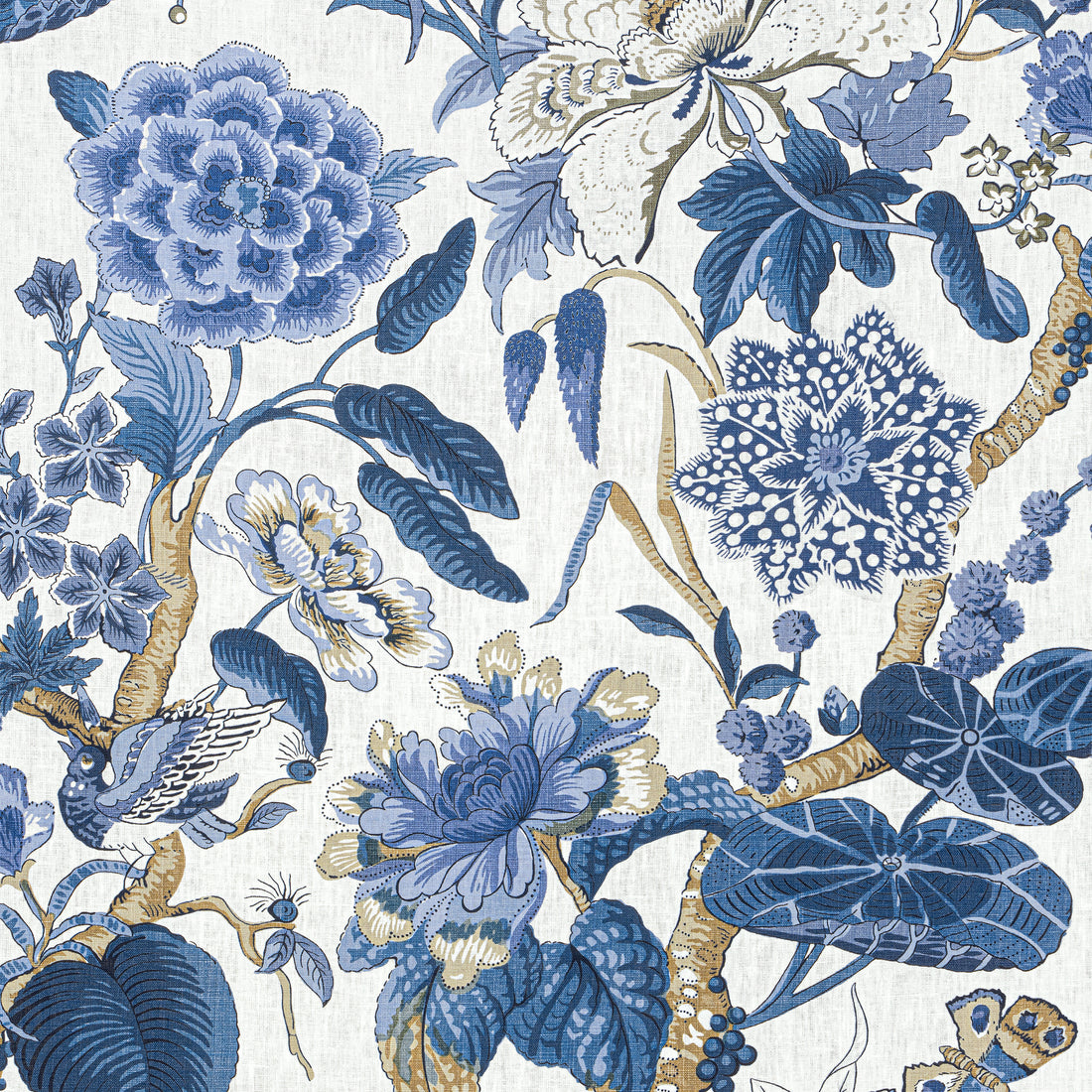 Hill Garden fabric in blue and white - pattern number F913659 - by Thibaut in the Grand Palace collection