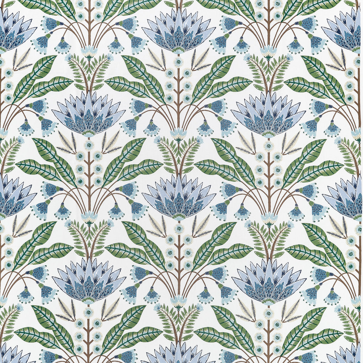Lotus fabric in Blue and Green color - pattern number F914612 - by Thibaut in the Fairhaven collection