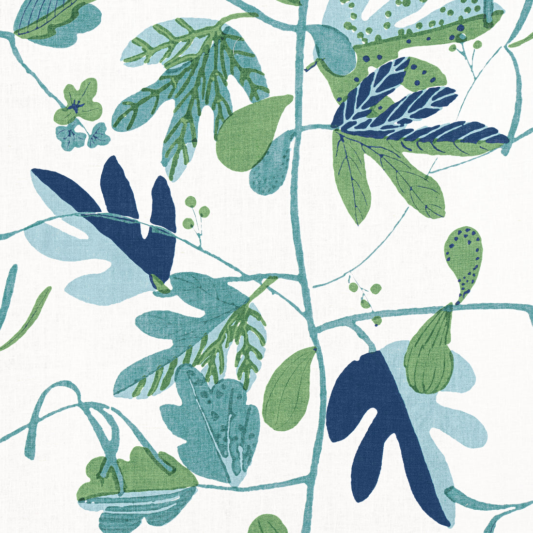 Matisse Leaf fabric in green and blue color - pattern number F916209 - by Thibaut in the Kismet collection