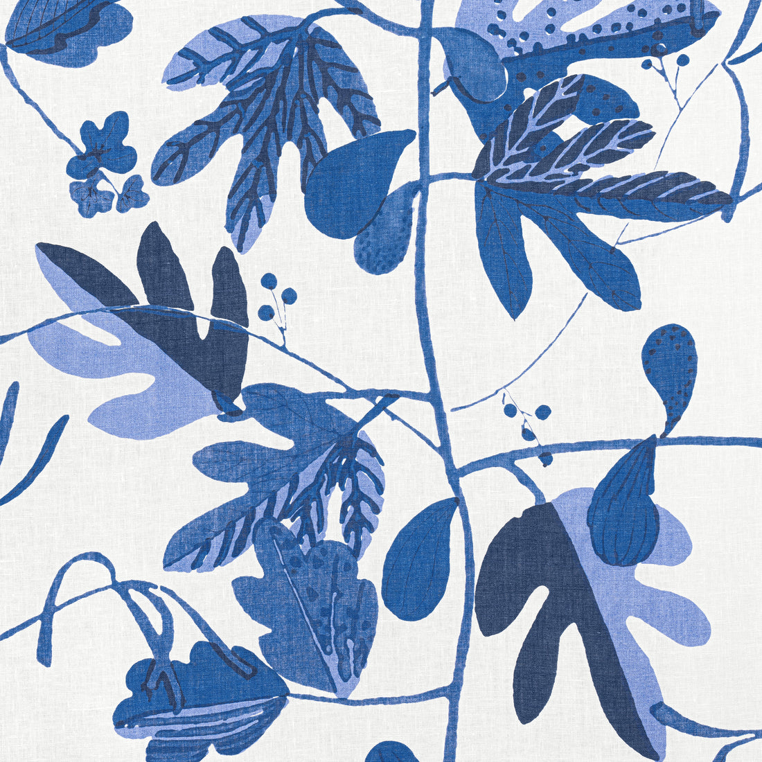 Matisse Leaf fabric in blue and white color - pattern number F916211 - by Thibaut in the Kismet collection