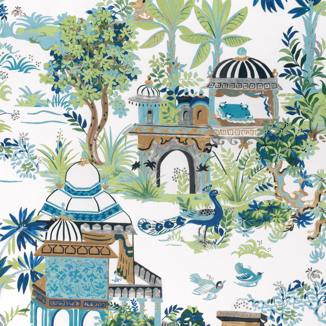 Mystic Garden fabric in blue and green color - pattern number F920820 - by Thibaut in the Eden collection