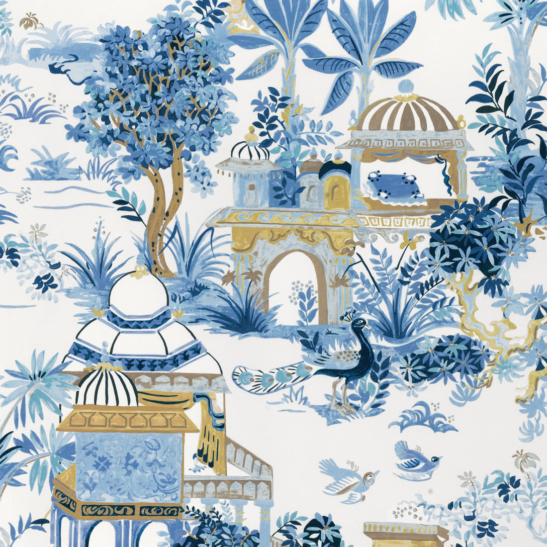 Mystic Garden fabric in blue and white color - pattern number F920821 - by Thibaut in the Eden collection