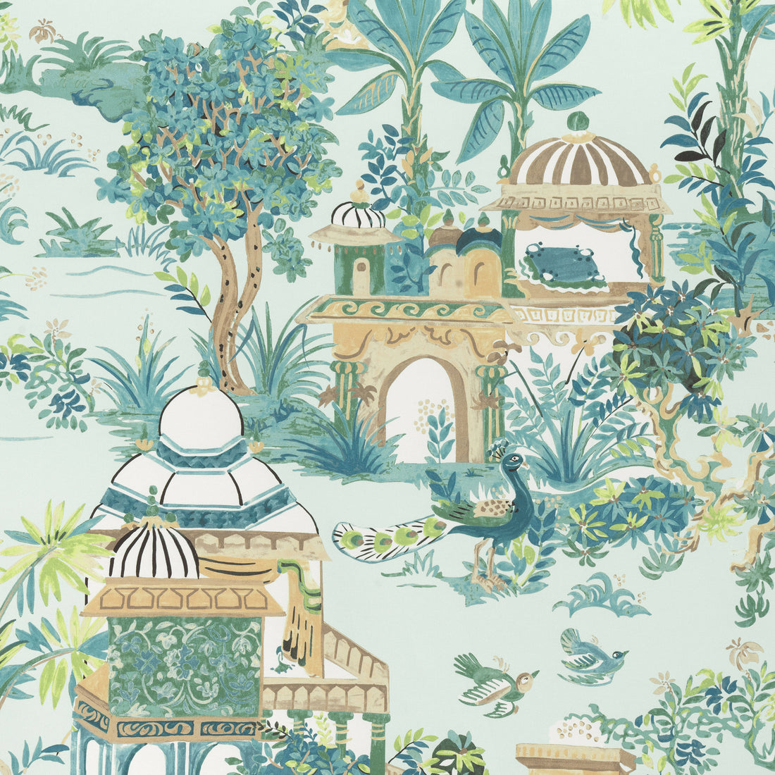 Mystic Garden fabric in spa blue color - pattern number F920826 - by Thibaut in the Eden collection