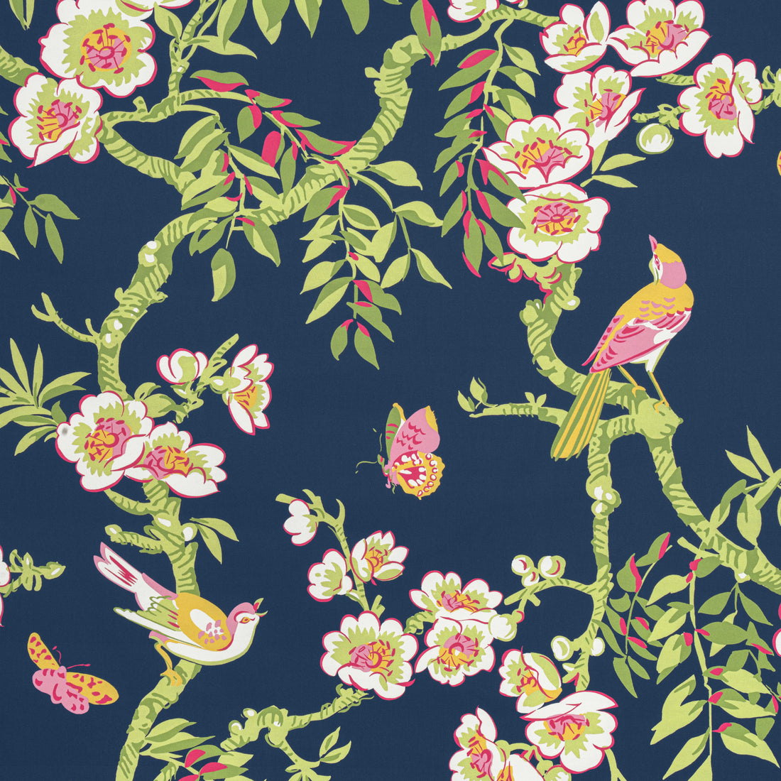 Yukio fabric in navy and pink color - pattern number F920846 - by Thibaut in the Eden collection