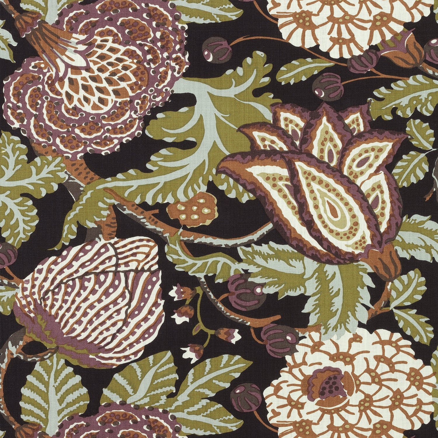 Mitford fabric in black and plum color - pattern number F92942 - by Thibaut in the Paramount collection