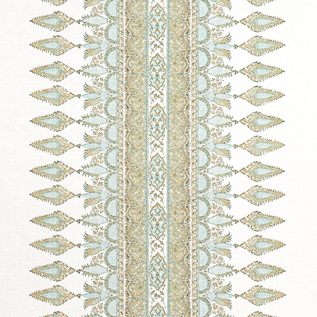 Akola Stripe fabric in seaglass and gold color - pattern number F936408 - by Thibaut in the Indienne collection