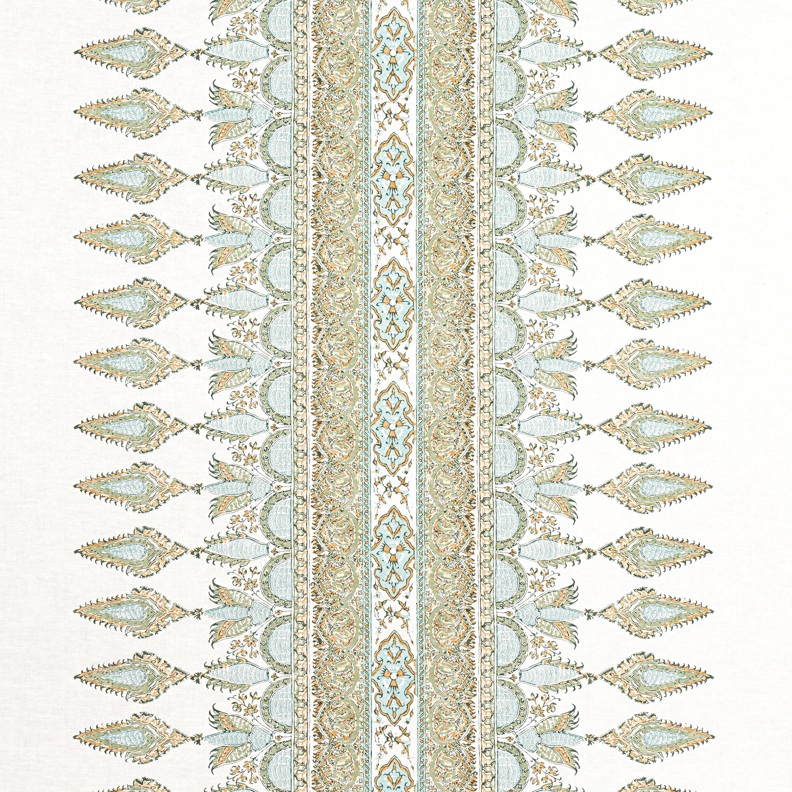 Akola Stripe fabric in seaglass and gold color - pattern number F936408 - by Thibaut in the Indienne collection
