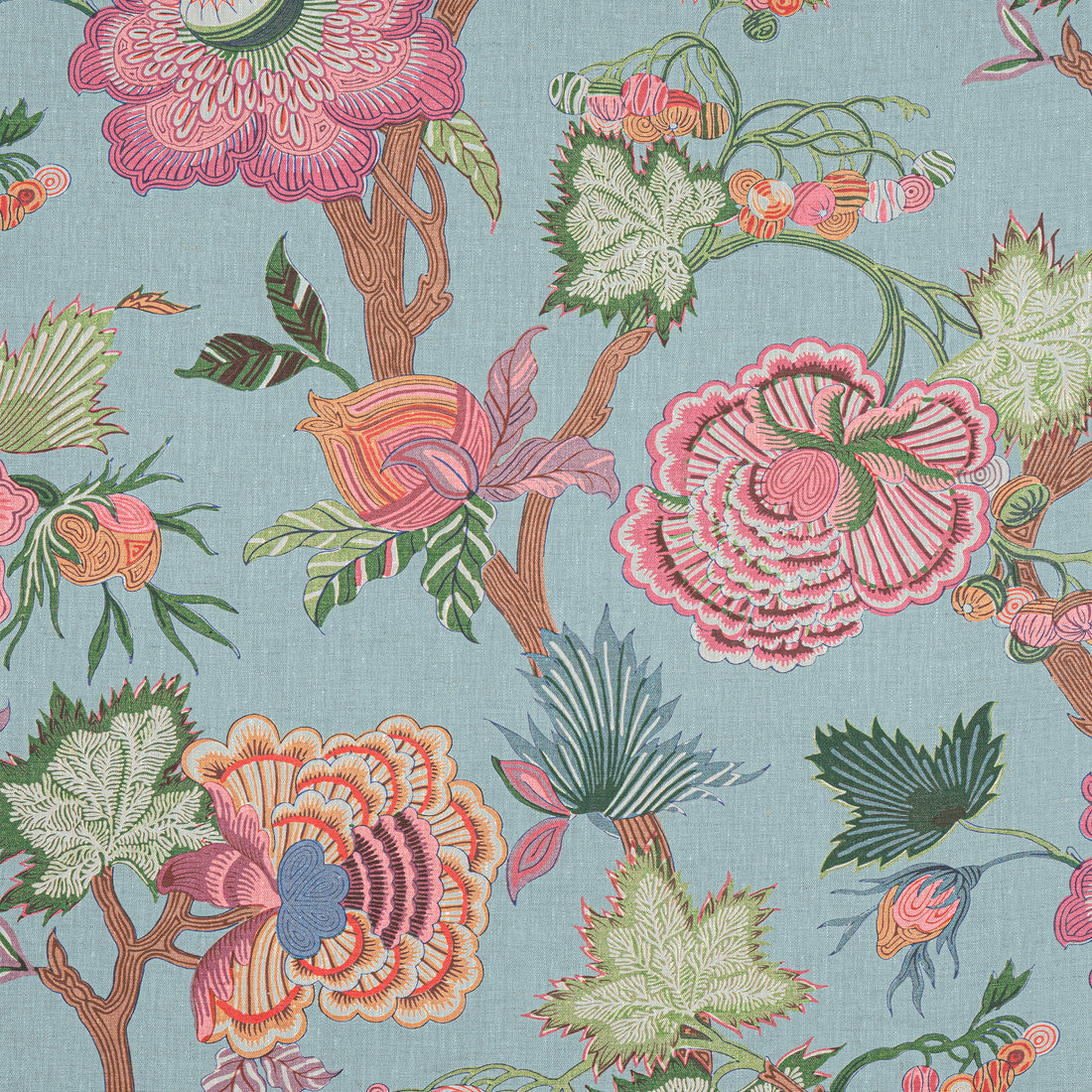 Indienne Jacobean fabric in raspberry and teal color - pattern number F936415 - by Thibaut in the Indienne collection