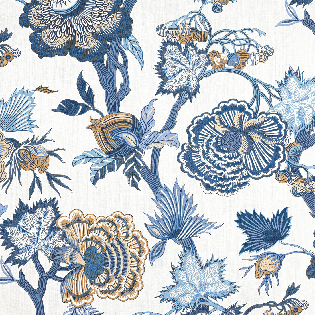 Indienne Jacobean fabric in blue and white color - pattern number F936418 - by Thibaut in the Indienne collection