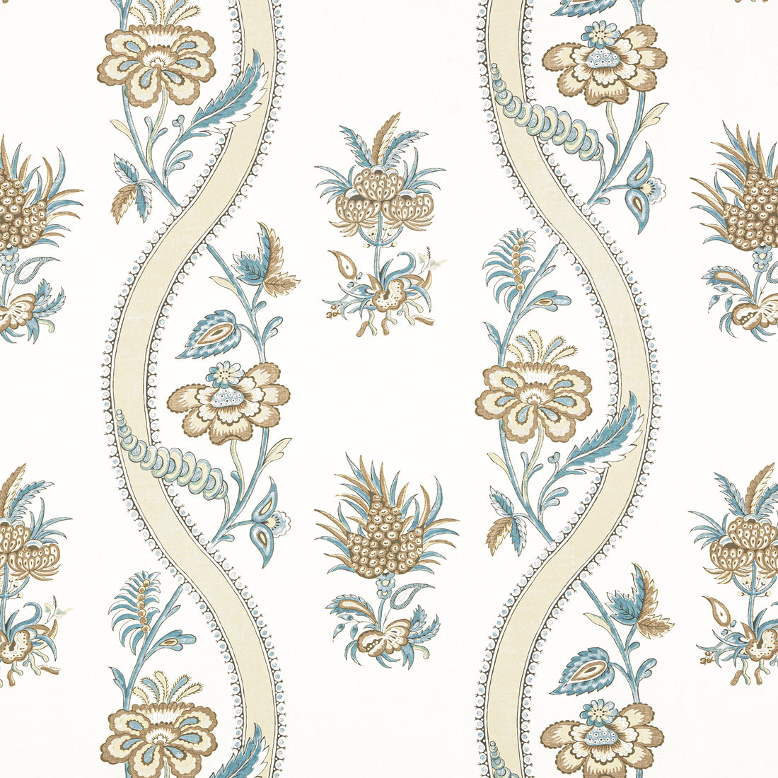 Ribbon Floral fabric in beige and spa blue color - pattern number F936425 - by Thibaut in the Indienne collection