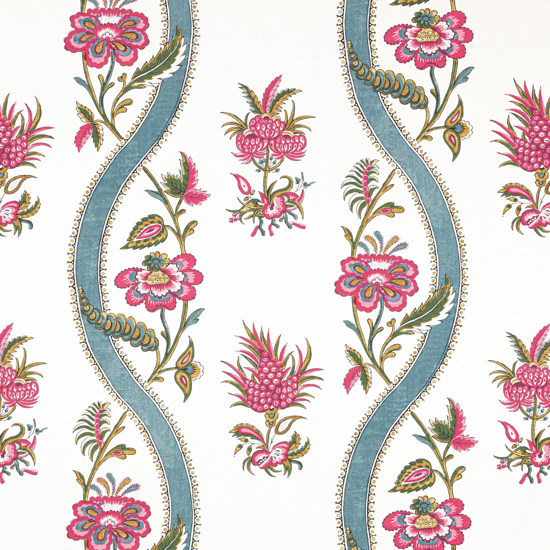 Ribbon Floral fabric in raspberry and teal color - pattern number F936426 - by Thibaut in the Indienne collection