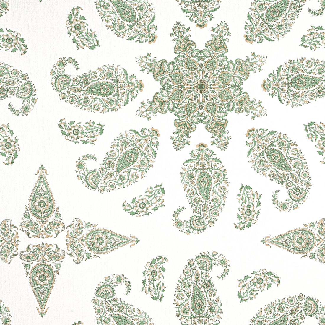 East India fabric in green and white color - pattern number F936442 - by Thibaut in the Indienne collection