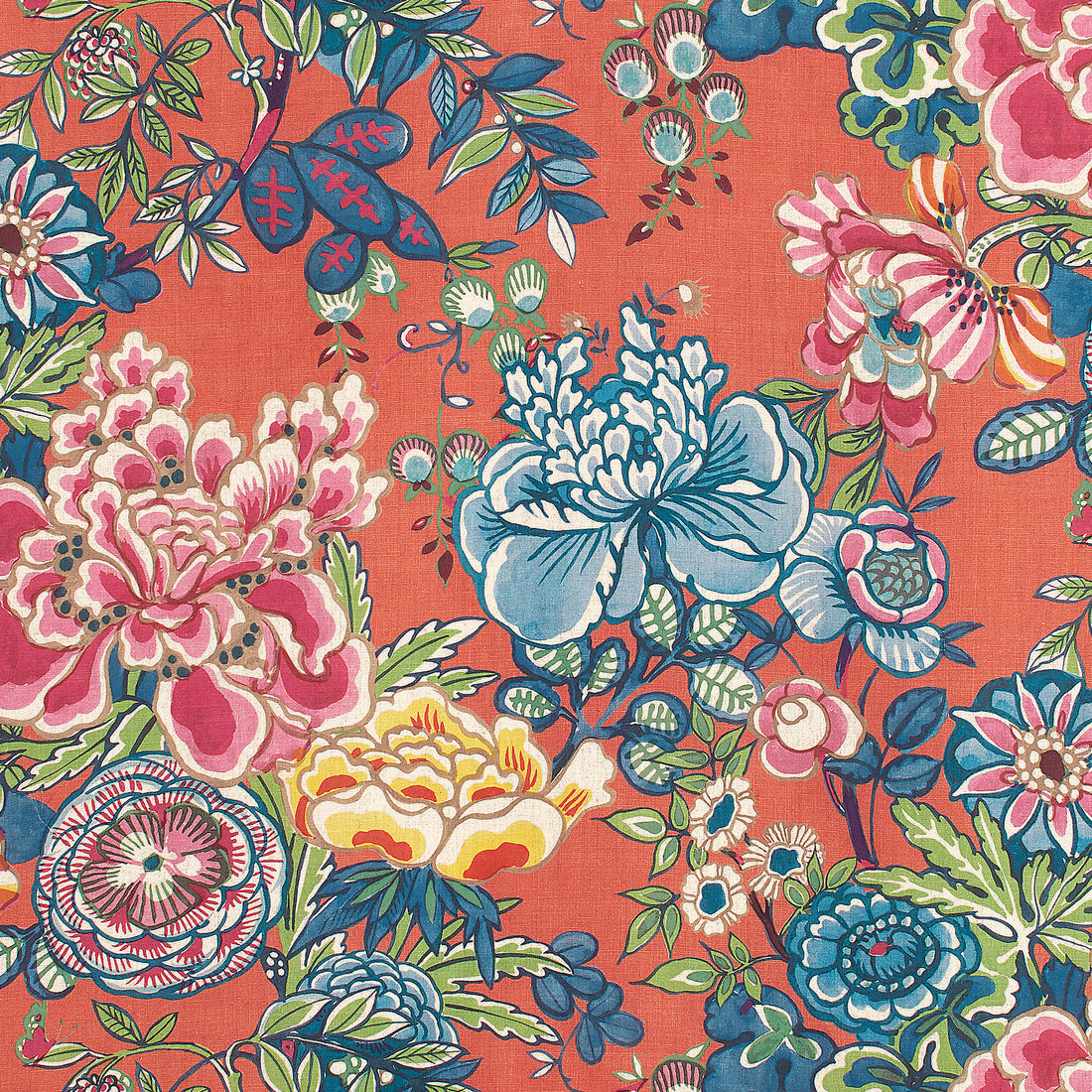 Peony Garden fabric in coral color - pattern number F942018 - by Thibaut in the Sojourn collection