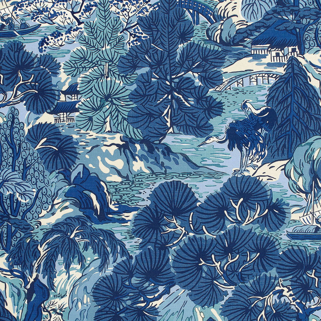 Pagoda Trees fabric in blues color - pattern number F942023 - by Thibaut in the Sojourn collection