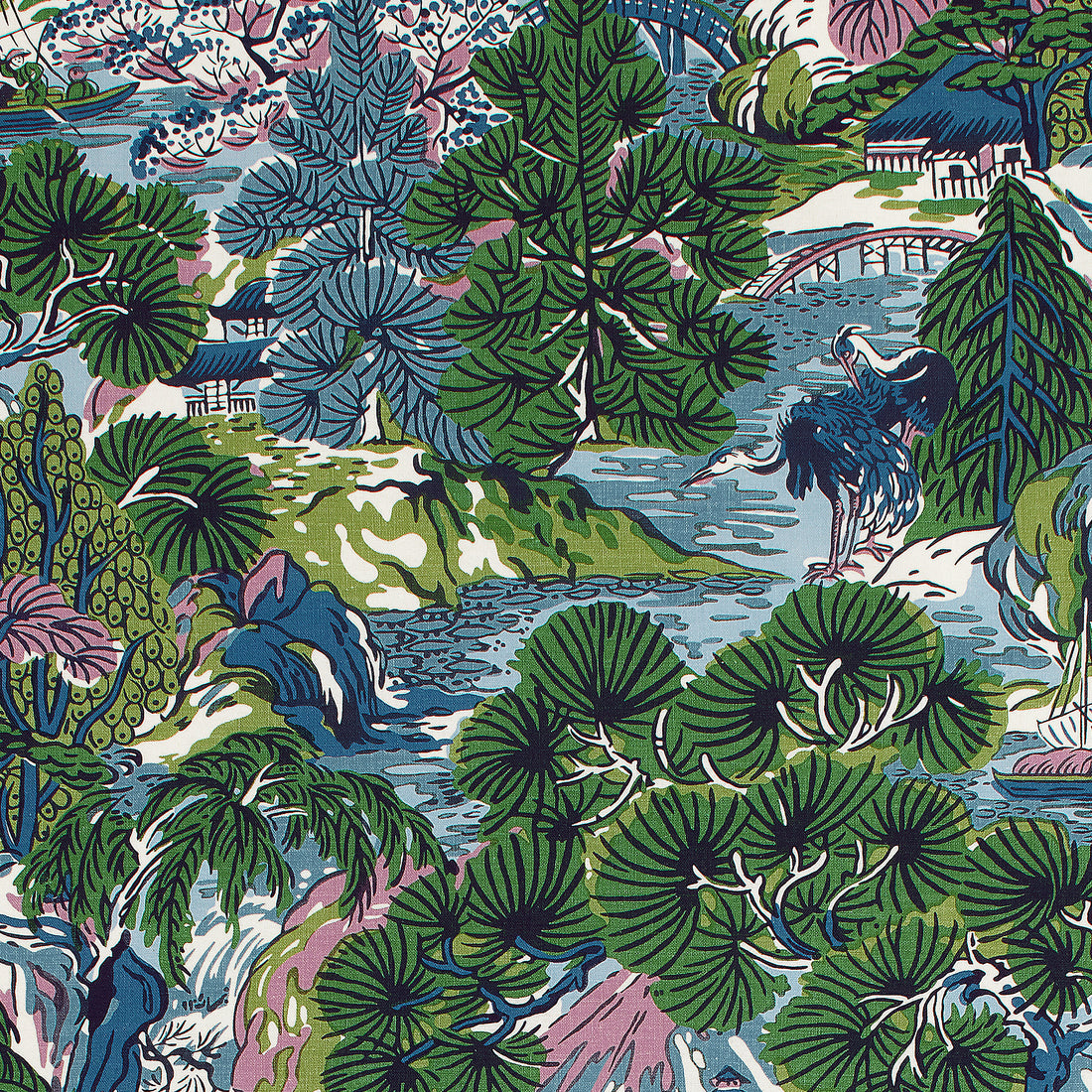 Pagoda Trees fabric in lavender and blue color - pattern number F942024 - by Thibaut in the Sojourn collection
