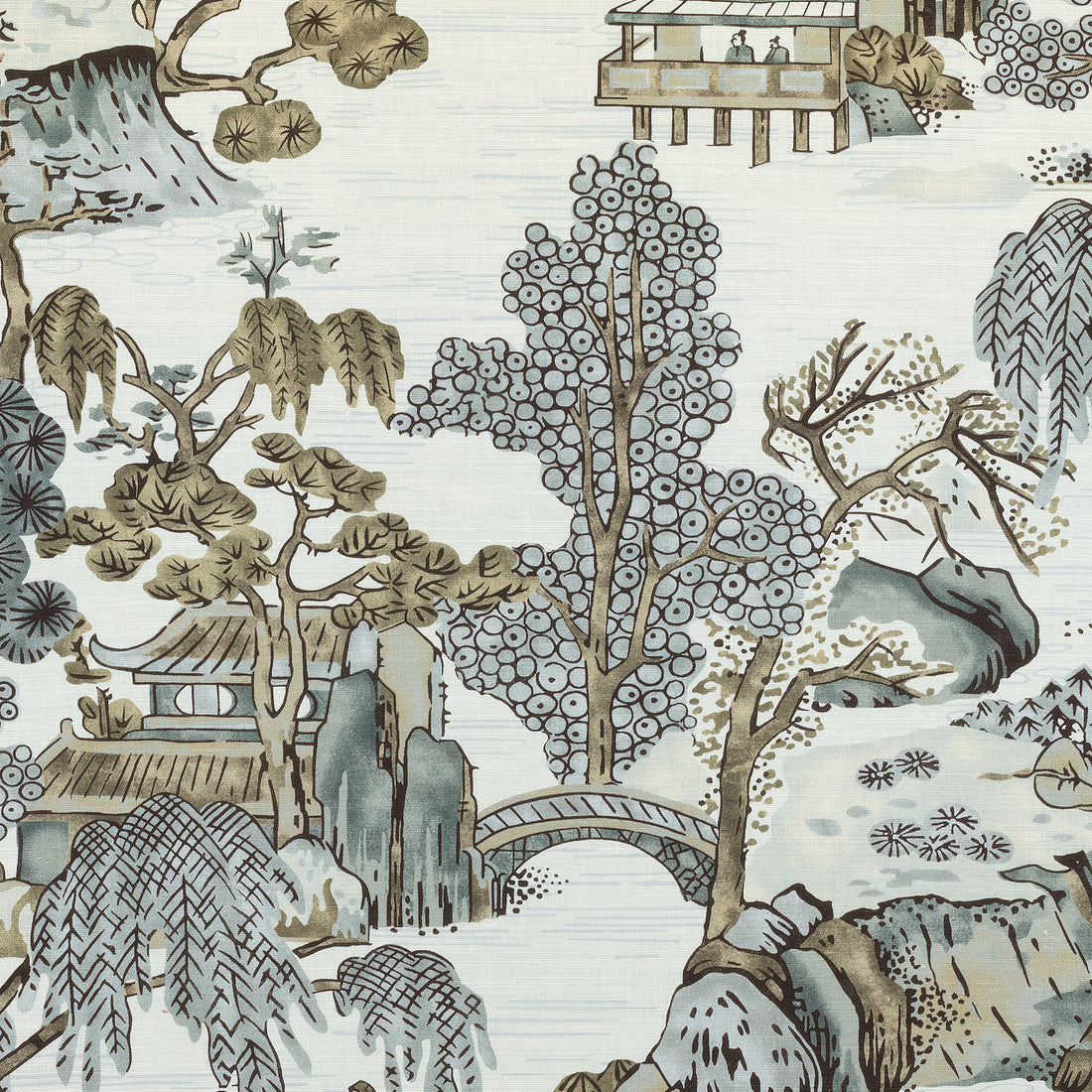 Asian Scenic fabric in grey color - pattern number F975463 - by Thibaut in the Dynasty collection