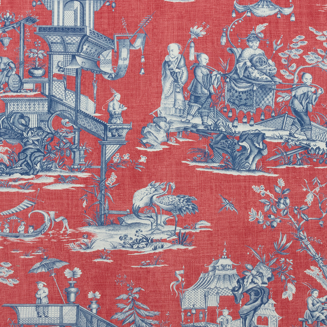 Cheng Toile fabric in red and blue color - pattern number F975466 - by Thibaut in the Dynasty collection