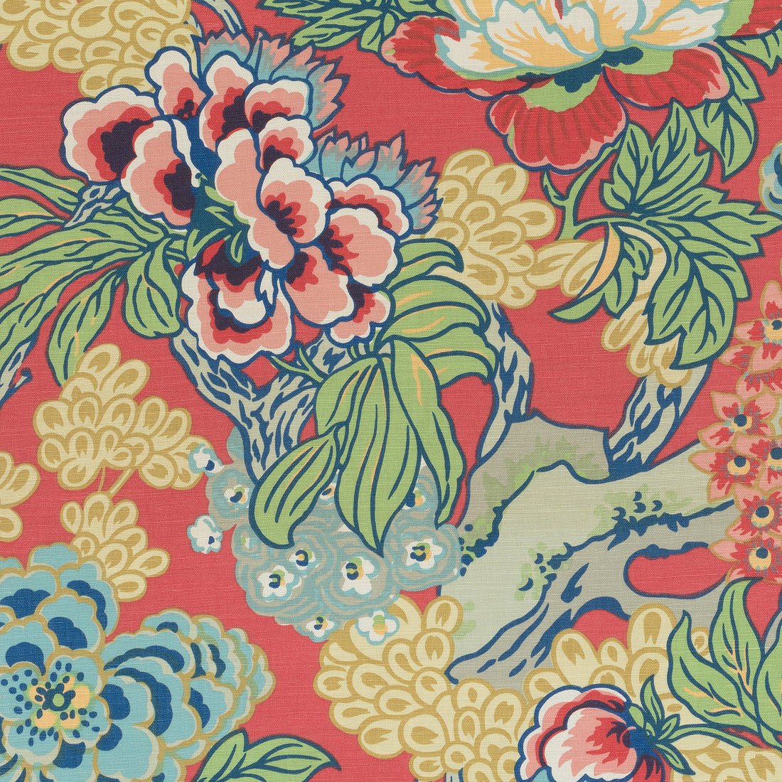 Honshu fabric in coral and green color - pattern number F975490 - by Thibaut in the Dynasty collection