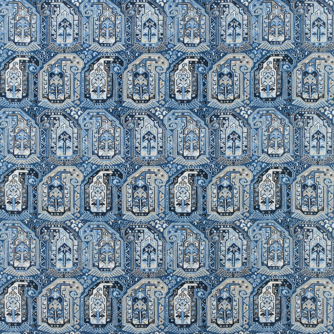 Gleniffer fabric in blue and beige color - pattern number F985022 - by Thibaut in the Greenwood collection