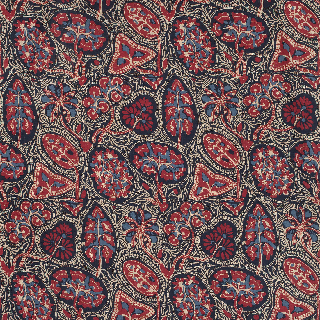 Cochin fabric in blue and red color - pattern number F988716 - by Thibaut in the Trade Routes collection
