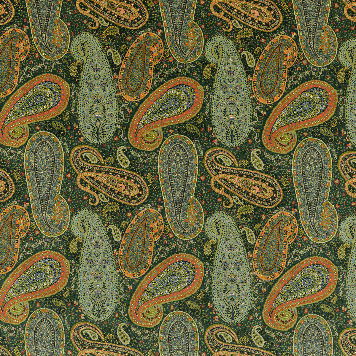 Peregrine Paisley Velvet fabric in emerald color - pattern FD2002.S16.0 - by Mulberry in the Mulberry Long Weekend collection