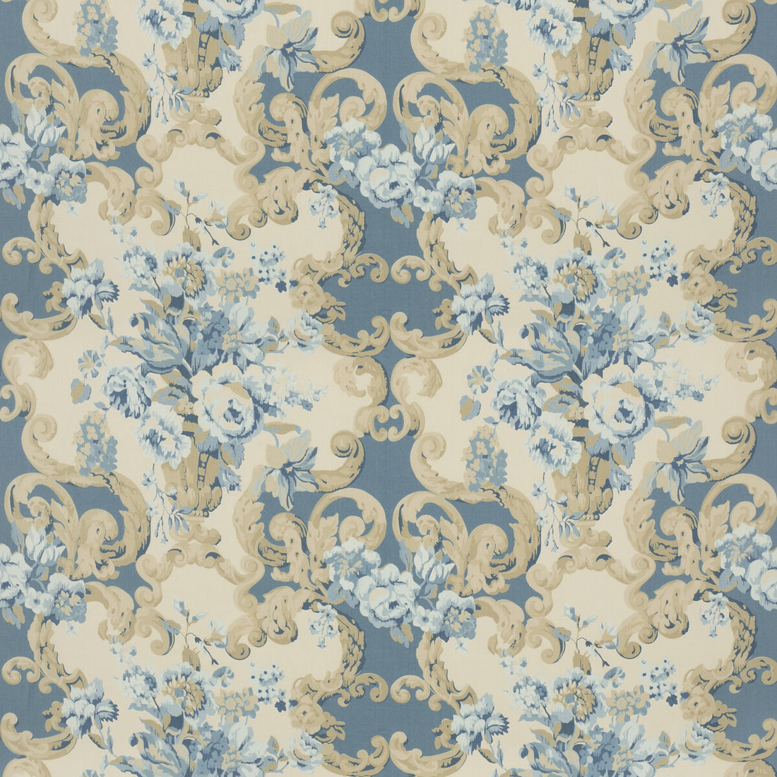 Floral Rococo fabric in blue color - pattern FD2011.H101.0 - by Mulberry in the Icons Fabrics collection
