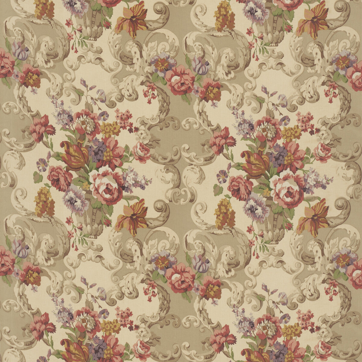 Floral Rococo fabric in red/plum color - pattern FD2011.V54.0 - by Mulberry in the Icons Fabrics collection